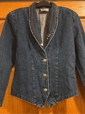 Vintage Denim Jacket by Simply Barbara of Colorado; Braided Collar & Rhinestones